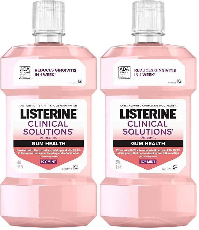 Listerine Clinical Solutions Gum Health Mouthwash, ICY Mint | Antiseptic | 500 mL | Pack of 2 | Prevents Buildup
